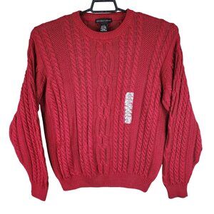 Mens Red Geoffrey Beene Pullover Cable Knit Sweater Crew Neck Long Sleeve Size L
